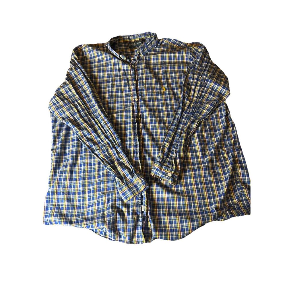 POLO RALPH LAUREN Men's 3XLT Tall blue yellow plaid long sleeved dress shirt